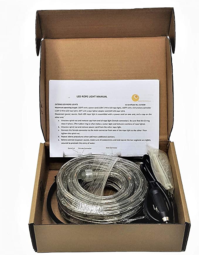 2-Wire 3/8 Inch, 12V Red LED Rope Light, Best fit for RVs or Boats - Pack of 19