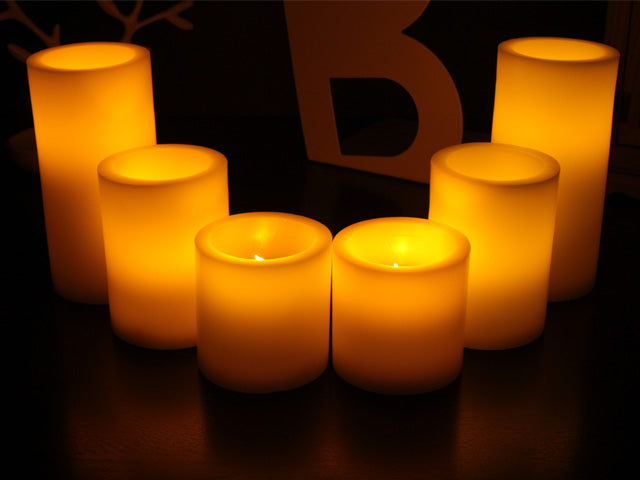 48 Candles Flameless LED Candles; 2 Set of 3, 4, and 6 Inch Ivory Round Pillar Wax Candles -Pack of 8 (Total 48 candles)