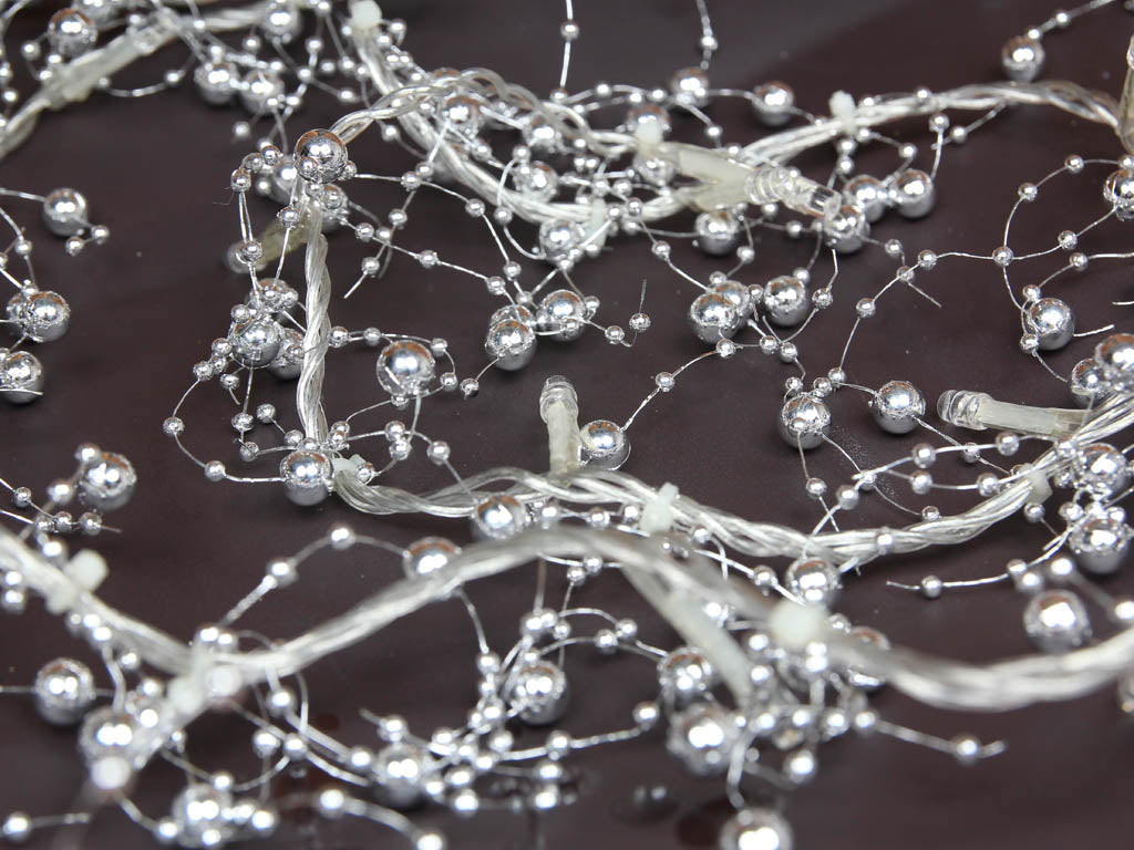 Battery Operated Decorative Red LED String Light with Silver Beads - Pack of 5