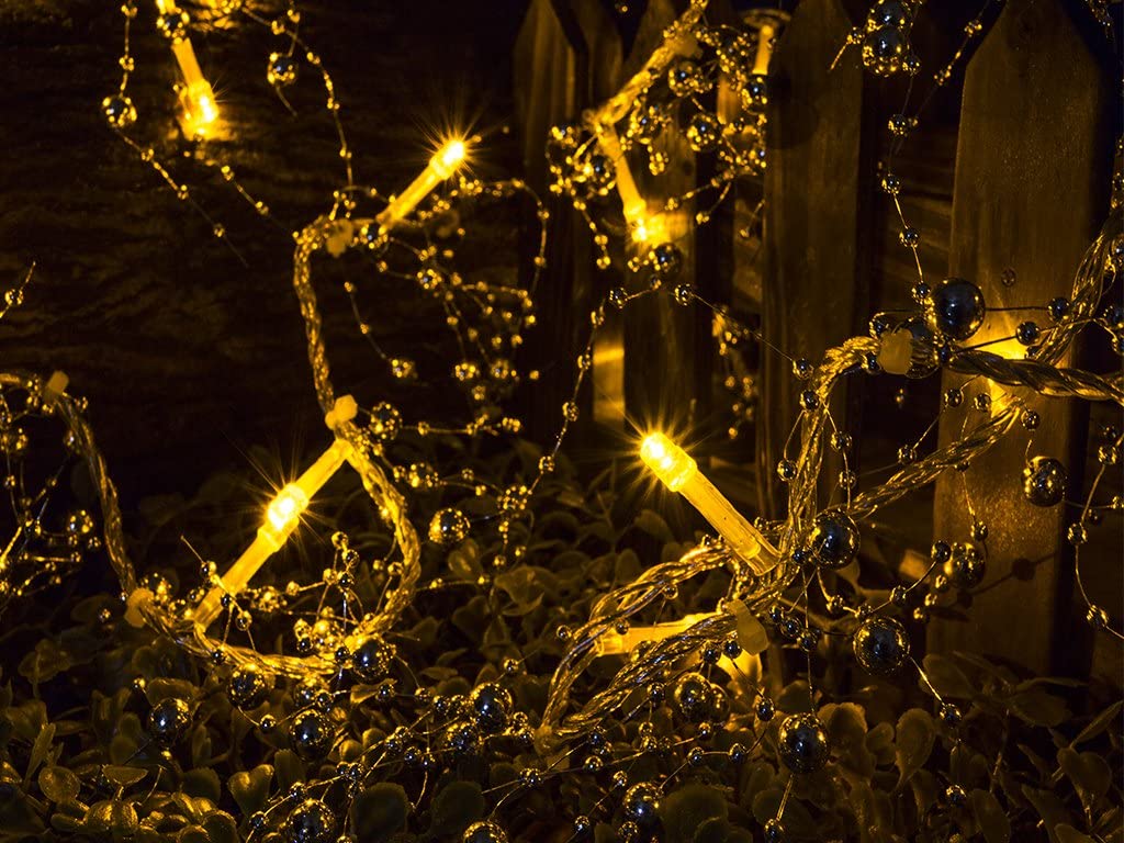 Battery Operated Decorative Yellow LED String Light with Silver Beads - Pack of 5