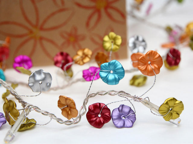 Battery Operated Decorative Cool White LED String Light with Metalike Flowers - Pack of 5
