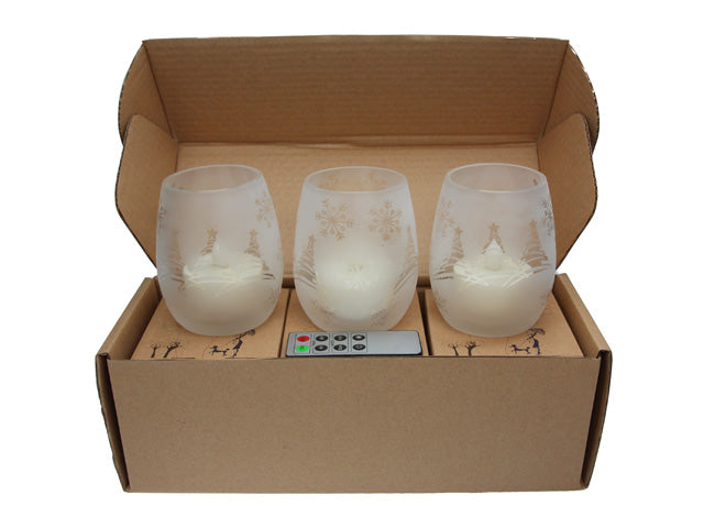 Flameless Votive LED Candles with Remote: Set of 3 Oval Glass, Pack of 3 (Total 9 Candles)