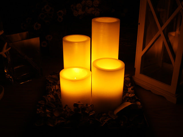 Ivory Flameless Real Wax Candles with Remote 4, 5, 6, and 8-Inch Unscented LED Candles of 4, Pack of 3 (Total 12 Candles)