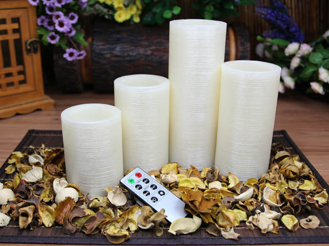 Ivory Flameless Real Wax Candles with Remote 4, 5, 6, and 8-Inch Unscented LED Candles of 4, Pack of 3 (Total 12 Candles)