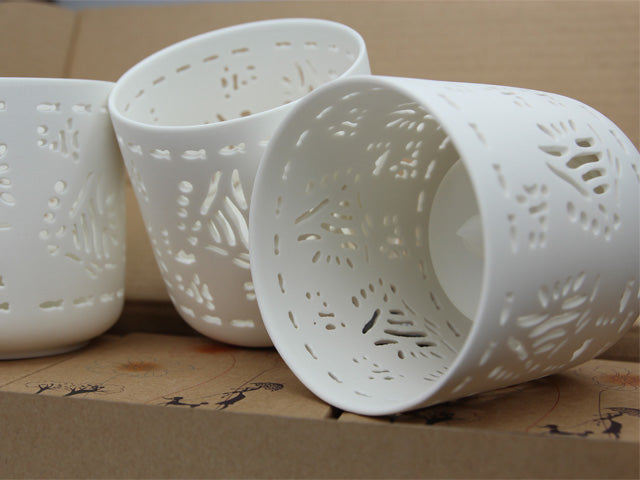 Ceramic Votive LED Candles with Remote: Set of 3 Aqua Fish Pattern, Pack of 3 sets (9 units total)