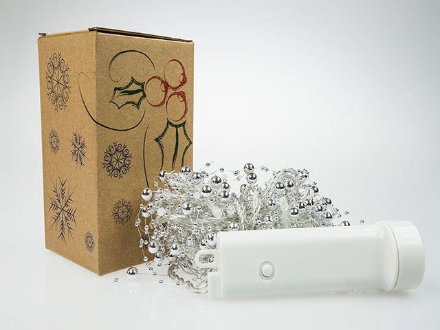 Battery Operated Decorative Green LED String Light with Silver Beads - Pack of 5