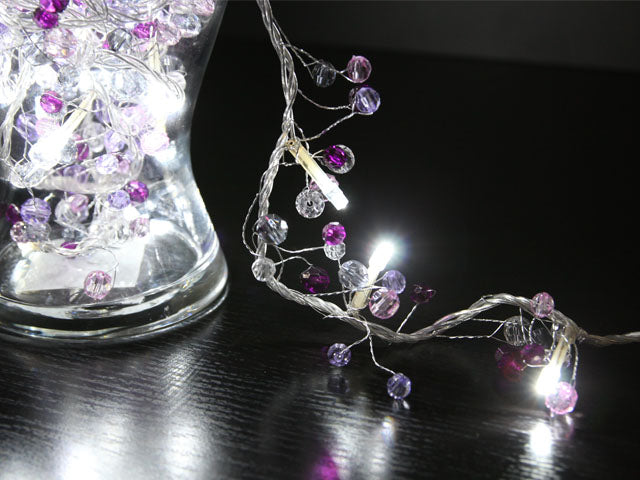 Battery Operated Decorative Cool White LED String Light with Purple Beads - Pack of 5