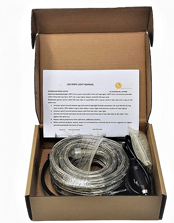 2-Wire 3/8 Inch, 12V, 10Ft Multi Color LED Rope Light Spool Kit - Pack of 5