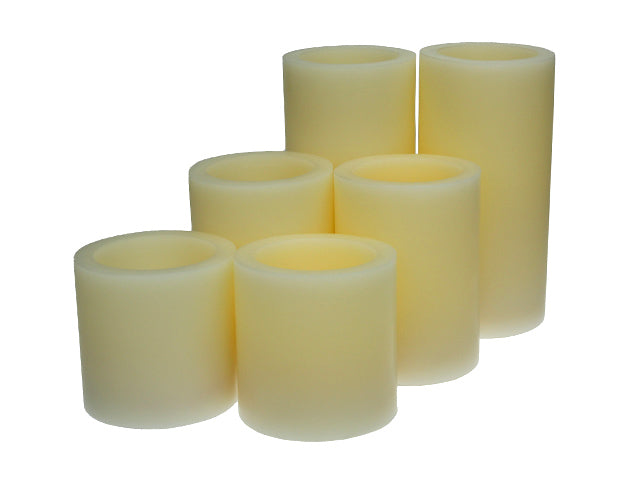 Flameless LED Candles; 2 Set of 3, 4, and 6 Inch Ivory Round Pillar Wax Candles -Pack of 3 (Total 18 candles)