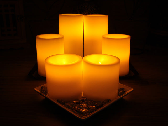 Flameless LED Candles; 2 Set of 3, 4, and 6 Inch Ivory Round Pillar Wax Candles -Pack of 3 (Total 18 candles)
